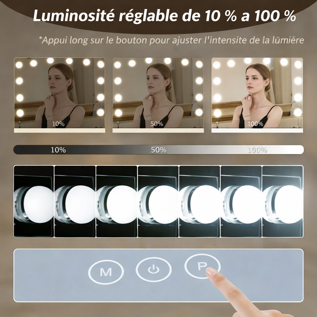 Miroir Diva Hollywood – Éclairage glamour, port USB