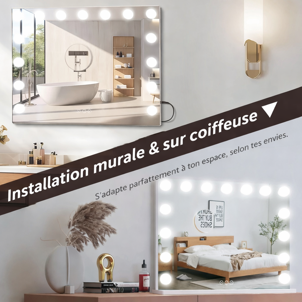 Miroir Diva Hollywood – Éclairage glamour, port USB