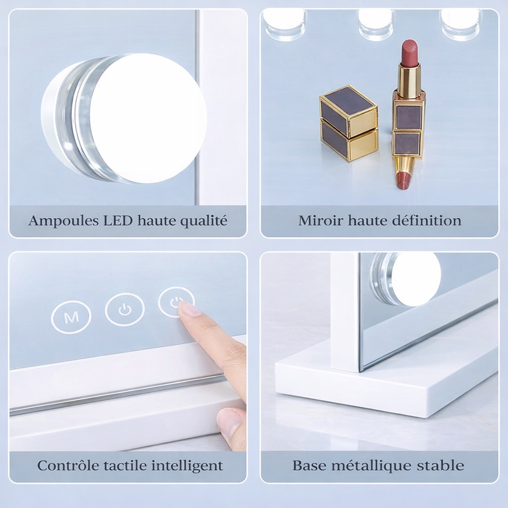 Miroir Diva Hollywood – Éclairage glamour, port USB